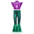 thumbnail image 4 of Aislor Girls Mermaid Two Piece Outfit Iridescent Cap Sleeve Crop Top with Flared Fishtail Bottoms Purple Green A 10, 4 of 6
