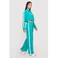 thumbnail image 2 of Women's Contrast Trim Drawstring Waist Wide Leg Pants with Pintuck Detail, 2 of 4