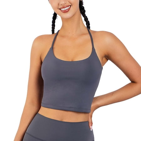 

ZHAGHMIN Women Workout Crop Tops Womens Sports Bra Padded Back Bustier Without Underwire Straps Backless Crossed Gym Push Up Bra Sports Bra Crop Top GreyM