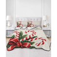 thumbnail image 2 of Quilt King Size Bedding Set, Christmas Reversible Summer Quilt 3 Pieces, Xmas Canes Berries Pine Cone Vintage Beige Lightweight Bedspreads Coverlets with 2 Pillow Shams for All Seasons, 2 of 5