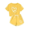 thumbnail image 6 of Eltusu Girls Outfit Sets, Crew Neck Elastic Waist Short Sleeve T-Shirts & Shorts Sets Yellow Size 5-6 T, 6 of 7