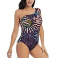 thumbnail image 3 of Sikiie Fireworks2 Print Women One Piece Swimsuits Tummy Control One Shoulder Bathing Suits Ruffle Swimwear, From S to XXL-X-Large, 3 of 6