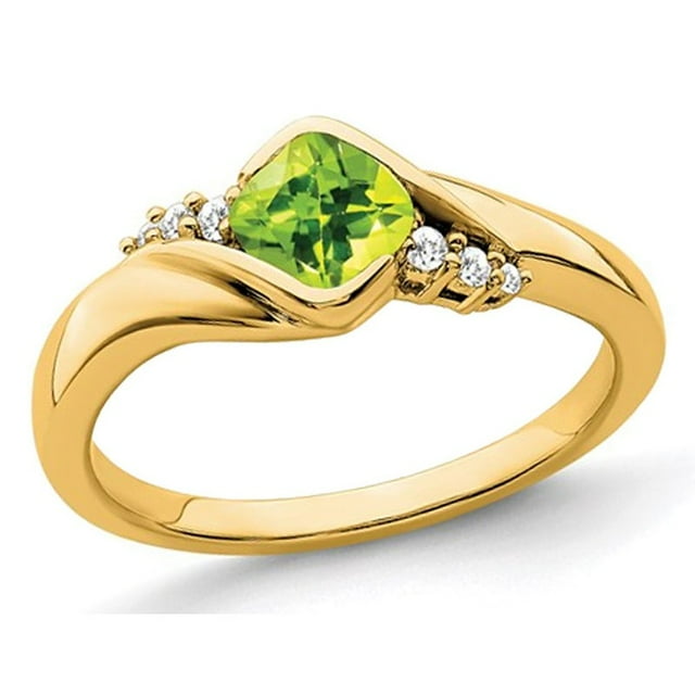 3/5 Carat (ctw) Cushion-Cut Natural Peridot Ring in 14K Yellow Gold