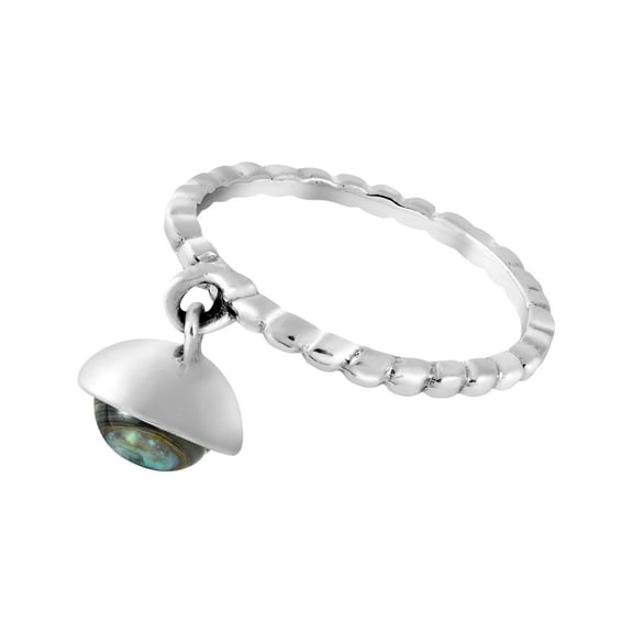 Earth's Treasure Dangle Abalone Shell Sterling Silver Texture Band Ring-7