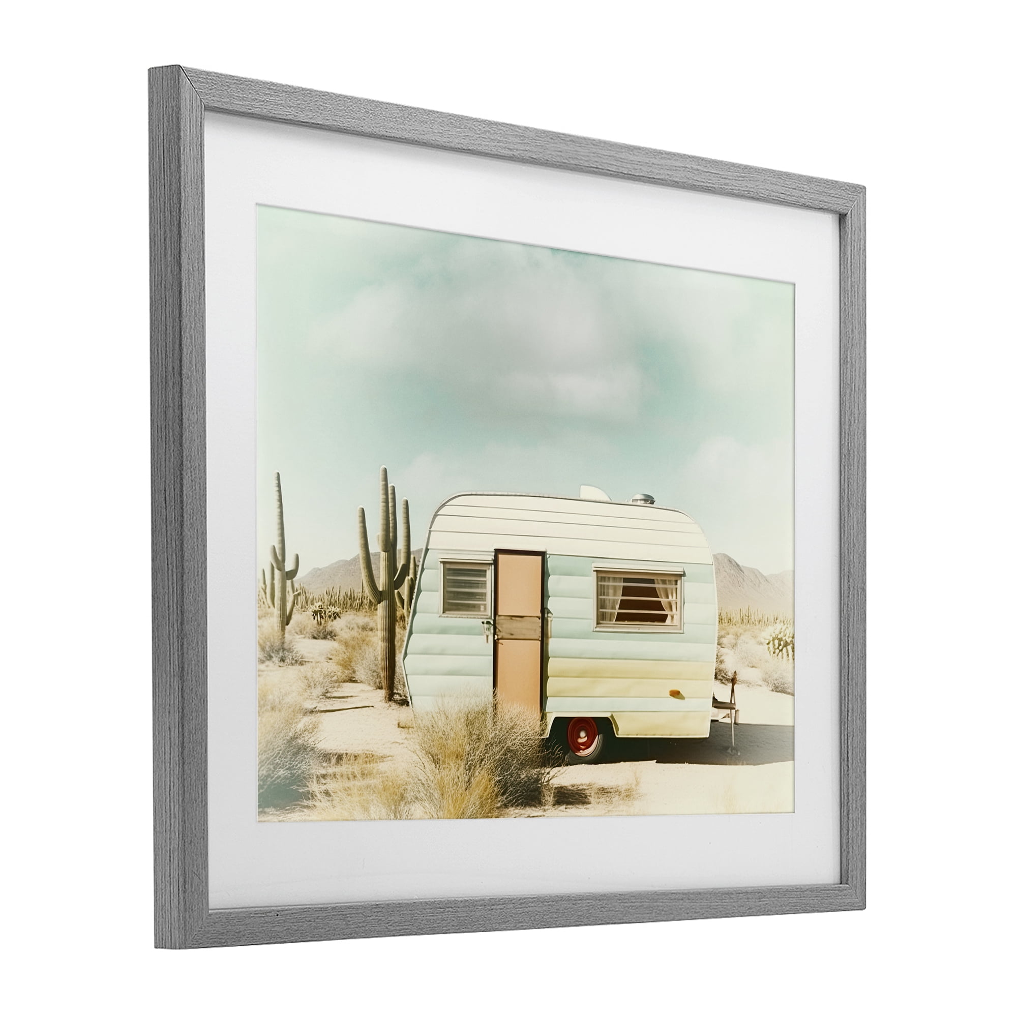 Desert Trip Vintage Gray Framed Print Under Glass, design by Decent Exposures