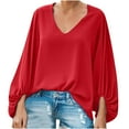 thumbnail image 1 of Pompotops Mode Femme Manches Longues T-Shirt Été Solide Blouse en Vrac Tops, 1 of 9