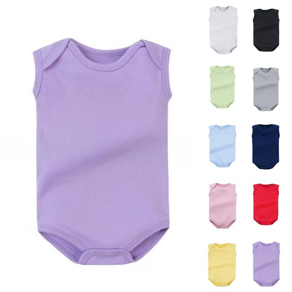 Asxite Toddler Romper Solid Sleeveless Bodysuit Casual Breathable Airy Soft Summer 0-24M