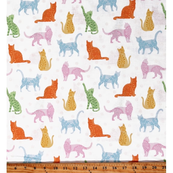 Cotton Sunshine Color it Sunshine Cats Kittens Animals Pets White Cotton Fabric Print by the Yard (16357-99) Benartex