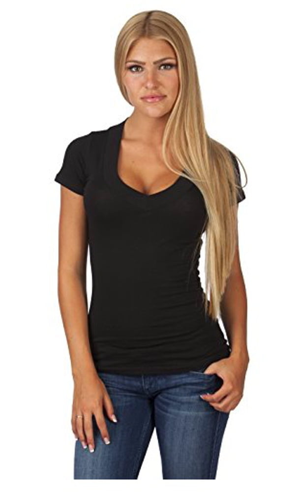 Sexy Plus Size Low-Cut Cleavage Wide Band V-Neck T-Shirt Tee Top 1x2x3x ...