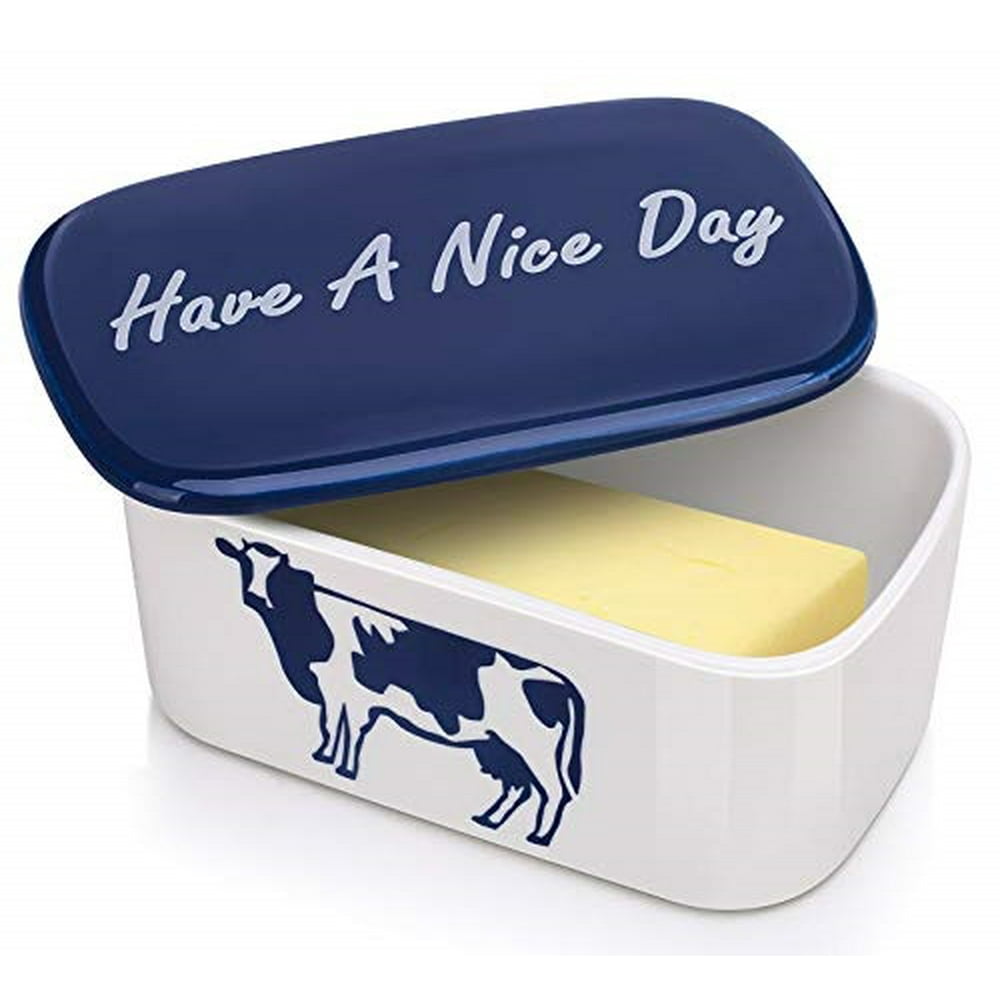 DOWAN Porcelain Butter Dish with Easy Clean Lid, Large Butter Keeper
