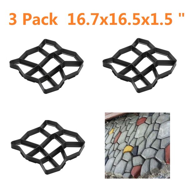 3 Pack Plastic Pathmate Concrete Paving Mold Black
