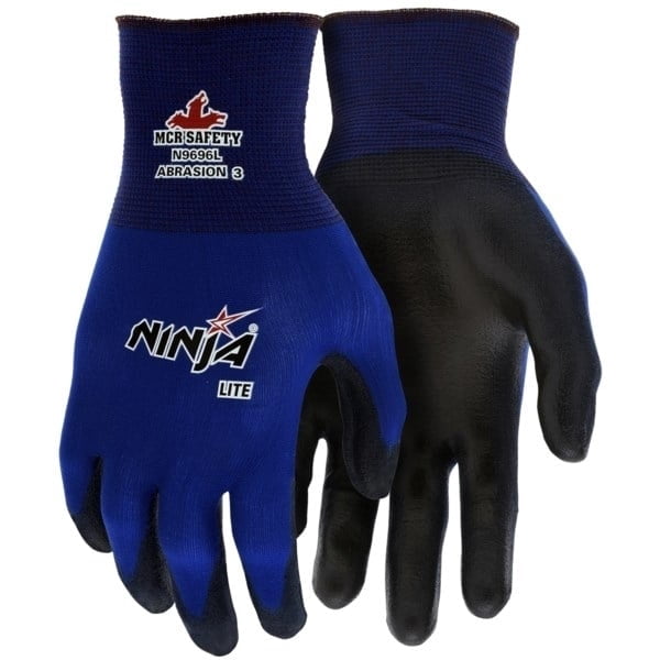 MCR Safety N9696XS Ninja Lite Polyurethane Palm Athletic Grade Nylon Shell Gloves, Black/Blue, X-Small, 1-Pair  blk/bl