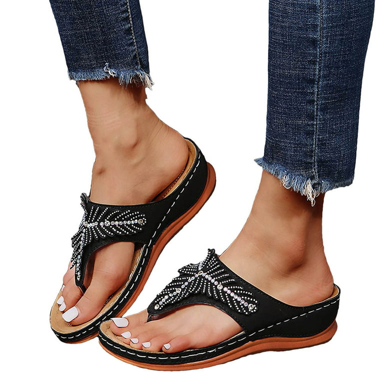 Zanvin Womens Wedge Sandals Clearance Summer Ladies Flip-Flops Wedge Heel  Slippers Sandals Casual Flip Flops Women's Shoes, Black, 39 