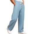 thumbnail image 3 of TANBOM Men's Straight Leg Relaxed Fit Casual Drawstring Polyester Pants Light Blue 1-Pack M, 3 of 4
