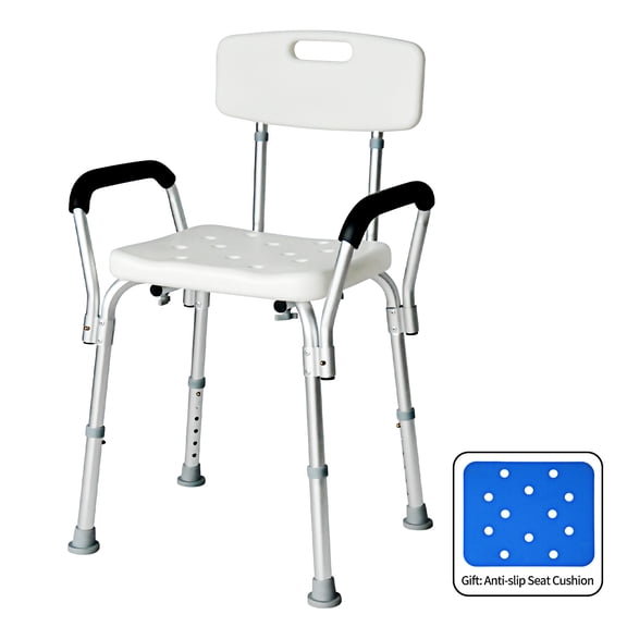 Flybrother Shower Chair with Resting Back and Arm 6 Adjustable Height Shower Chair for Elder and Disabled