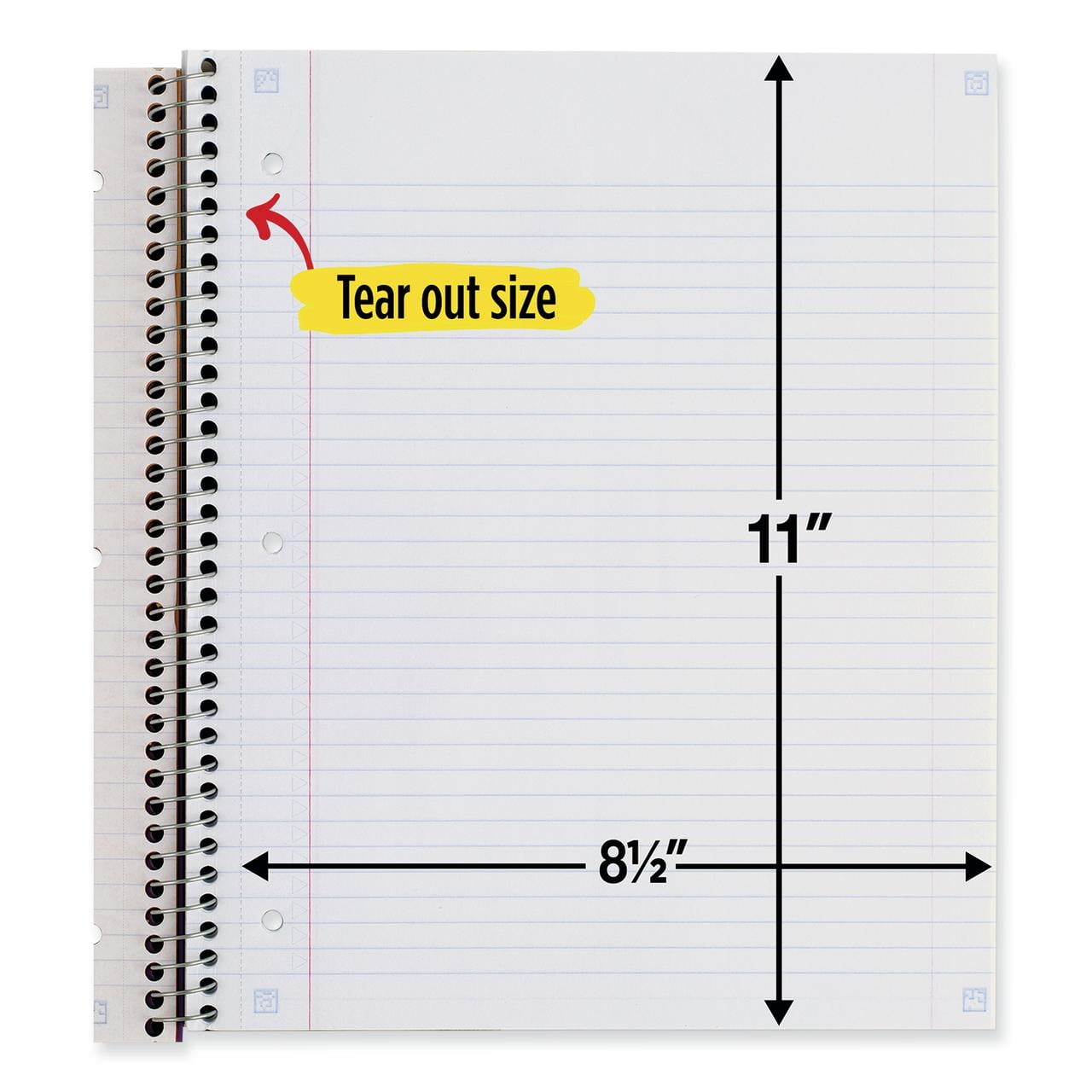 Wirebound Notebook with Two Pockets, 1-Subject, Medium/College Rule, Assorted Cover Color, (100) 11 x 8.5 Sheets, 3/Pack | Bundle of 5 Packs