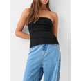 thumbnail image 2 of Gupgi Women's Tube Tops Slim Solid Color Bandeau Side Ruched Split Off Shoulder Backless Sleeveless Tops, 2 of 7