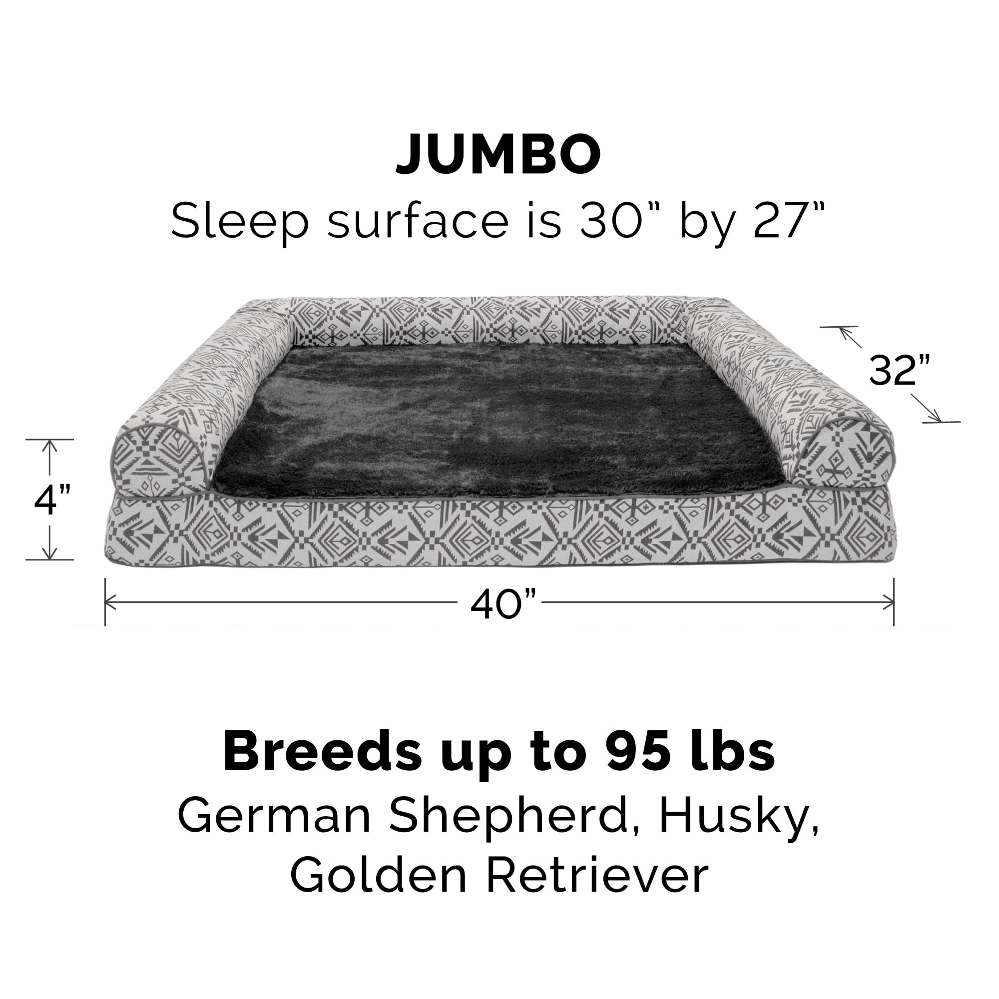 FurHaven Southwest Kilim Orthopedic Sofa Pet Bed for Dogs & Cats - Boulder Gray, Jumbo