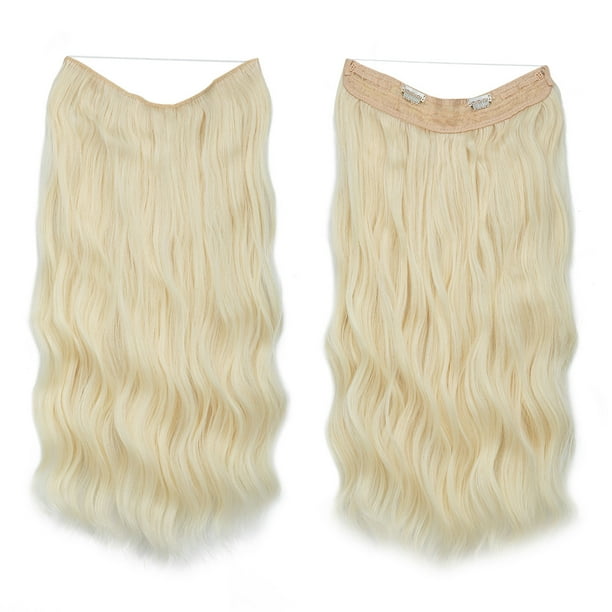 Xiao Hua Extensiones de cabello de alambre, gruesas, rizadas, onduladas, invisibles, con clip, sintéticas, para mujer, 16 pulgadas, rubias