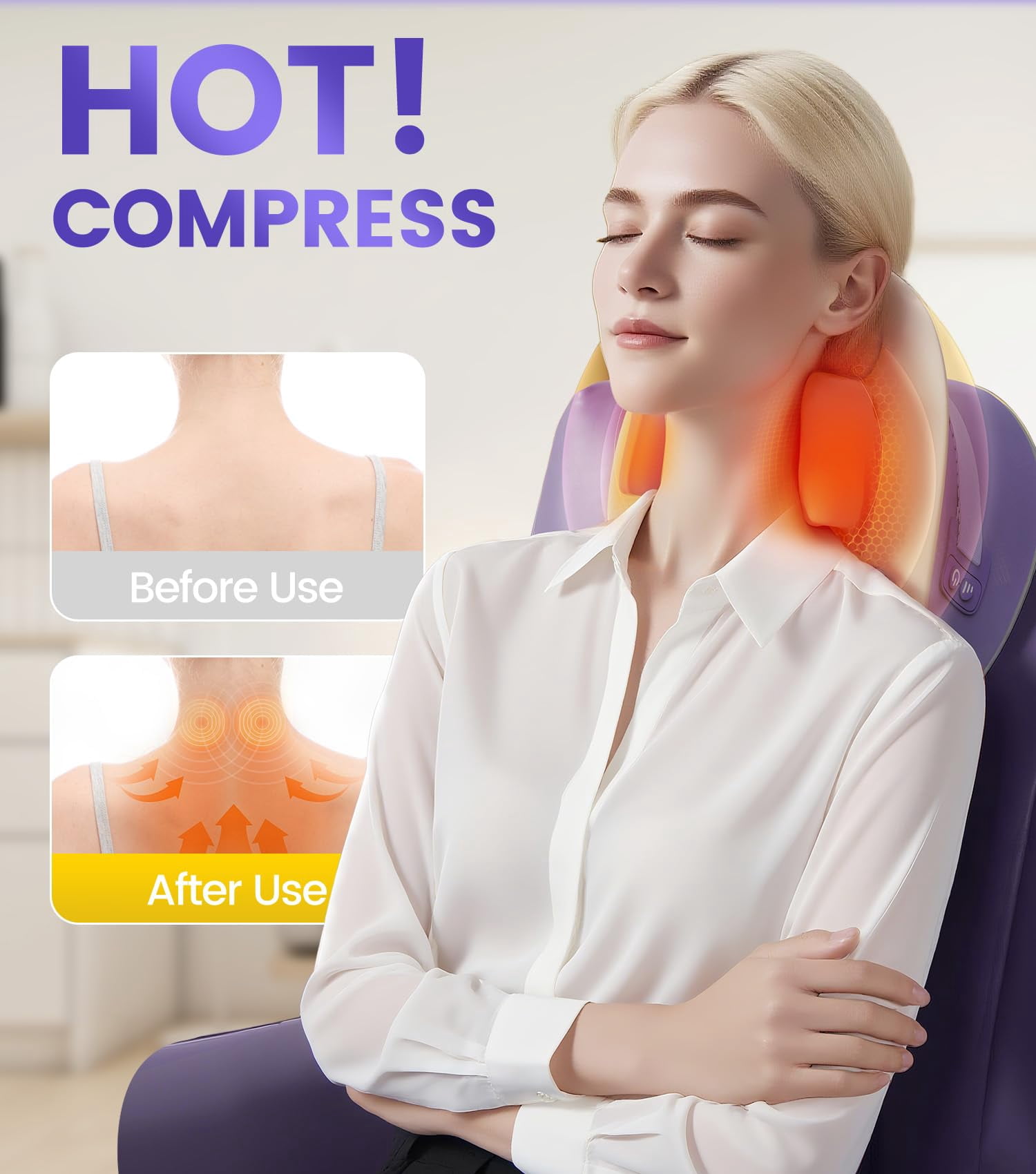 Hizoo Neck Massager - Neck Massager Pillow With Heat,Shiatsu Back And Shoulder Massage With Deep Tissue Kneading, Portable Cervical Traction Device For Full Body Muscle Pain Relief