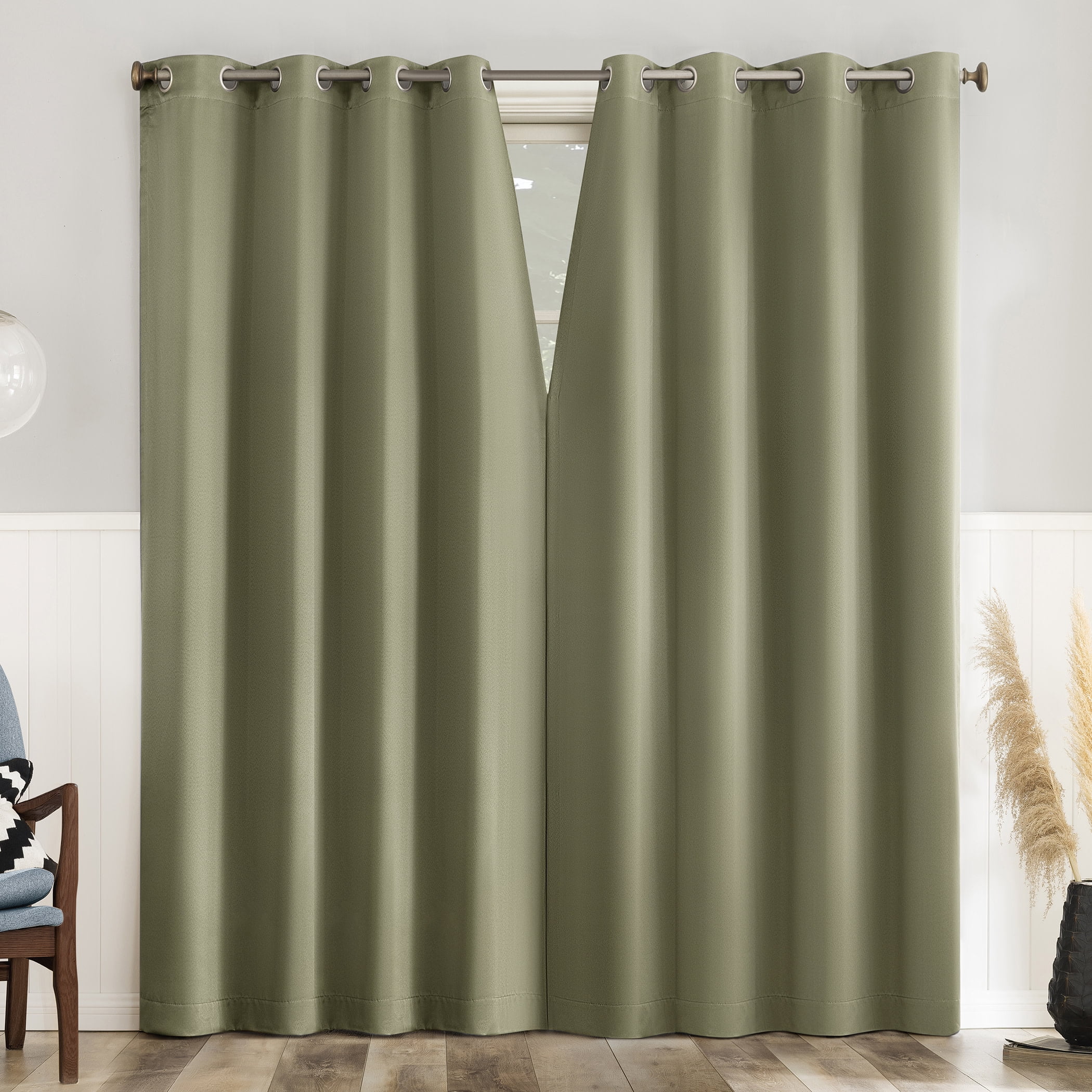 No. 918 Brandon 2-Piece Magnetic Closure Room Darkening  Grommet Top Curtain Panel, Sage Green, 54.0”W x 63"L