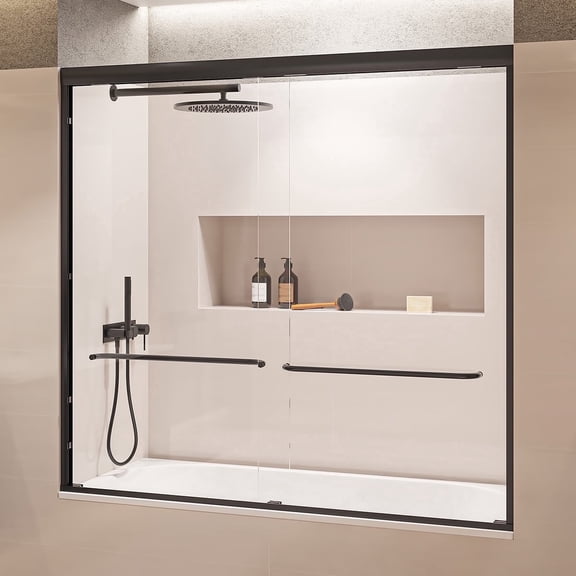 Seawin Strada Light Bypass Sliding Tub Door 56 - 60 in. W x 60 in. H Matte Black Hardware 1/4 inch (6 mm) Thick Clear Glass Matte Black