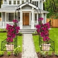 thumbnail image 4 of 79.5"W x 86.6"H Metal Garden Arch with two plant stands Climbing Plants Support Rose Arch Outdoor Black, 4 of 5