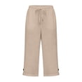 thumbnail image 5 of lnmuld Solid Kids Drawstring Capri Pants with Side Pockets and Slit Cuff Beige,9-10 Years, 5 of 6