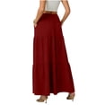 thumbnail image 5 of Nuoqisi Women's Summer Solid Color High Waist Flowy Pleated Maxi Skirt with Pockets - Casual Long Skirt, 5 of 7