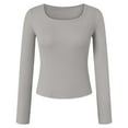 thumbnail image 5 of felwors Womens Long Sleeve Scoop Neck Ribbed Knit Fitted Casual Tops Tee Slim Basic Shirts Light Gray, L, 5 of 6