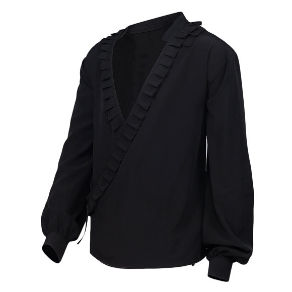 EQWLJWE Summer Saving Clearance ! Men's Gothic Pullover V-Neck Long Sleeve Ruffle Shirt Steampunk Flared Sleeve Shirt Medieval Costume Clothing Autumn Long Sleeve Top for Man