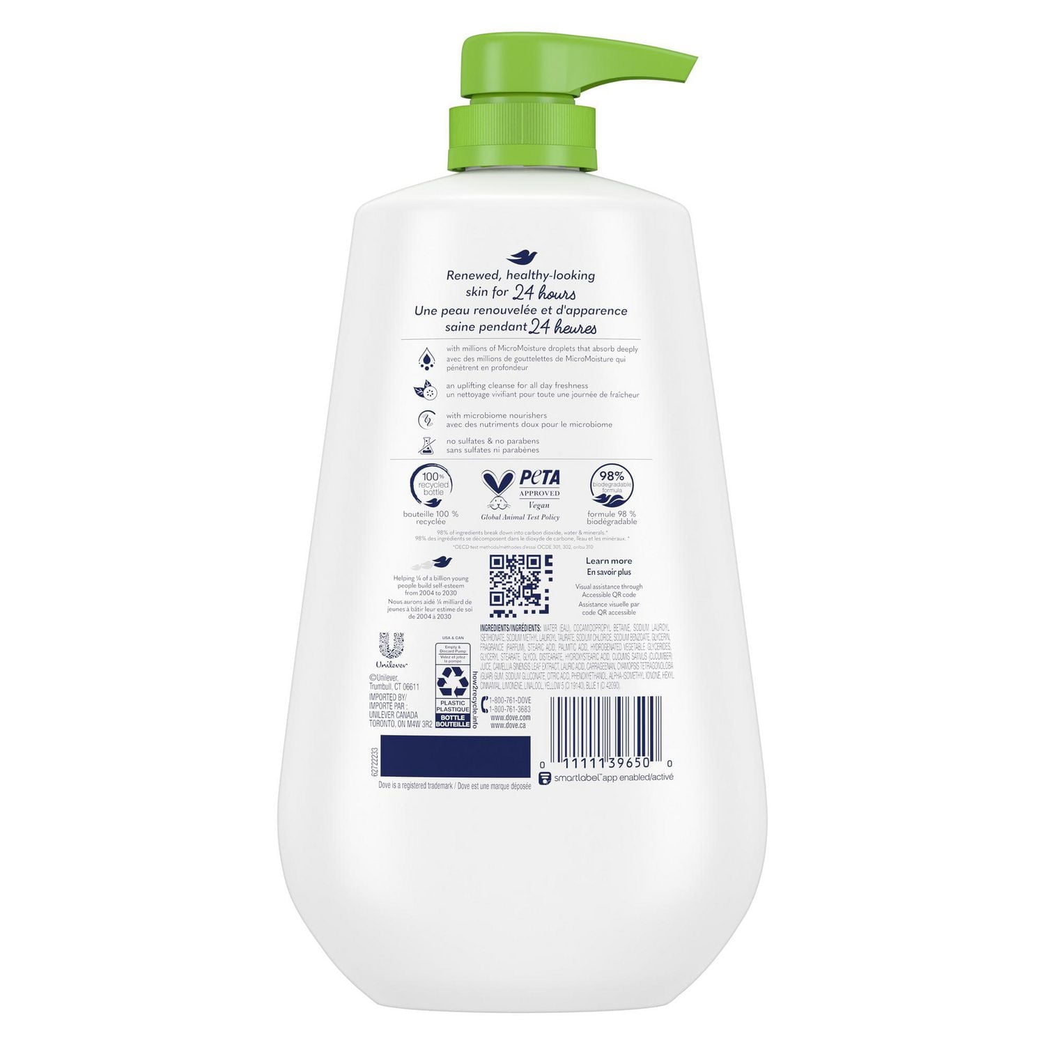 Dove Body Wash with Pump Refresh Cucumber and Green Tea 24hr Moisturizing Skin Cleanser for Lotion-Soft Skin, 905mL