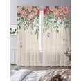 thumbnail image 3 of Watercolor Roses Sheer Curtains 96 Inch Length 2 Panels Set, Spring Flowers Leaves Butterflies Beige Voile Window Treatment Semi Sheer Long Curtains Drapes for Bedroom/Living Room/Kitchen 52"x96"x2, 3 of 7