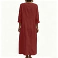 thumbnail image 5 of Hzzrkos Women Casual Vintage Loose Solid Color Three‑Quarter Sleeve V‑Neck Button‑Up Maxi Dress for Daily Vacation Beach Outdoor Occasions, 5 of 6