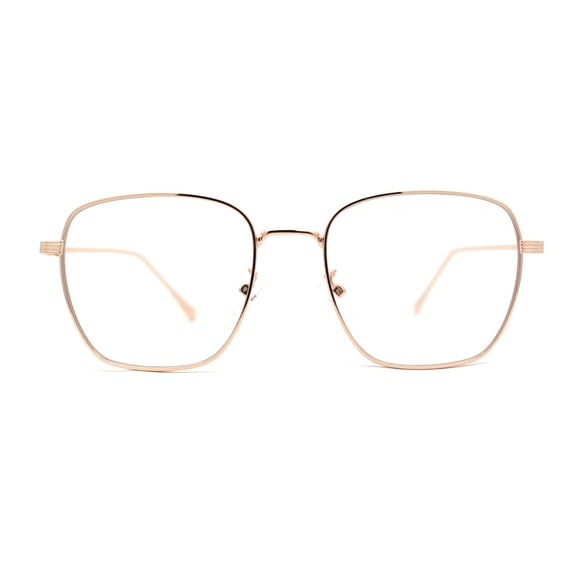 Classic Rectangle Retro 90s Nerdy Metal Rim Sunglasses Gold Clear