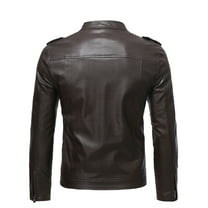 Penkiiy Men's Leather Plus Fleece Jacket, Motorcycle Jacket, Warm Leather Jacket Motorcycle Jacket PU Brown on Clearance