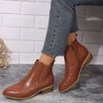 thumbnail image 6 of Women Plus Size Round Toe Low Block Heel Ankle Boots Side Zipper Short Booties Daily Casual Shoes Brown 9.5(43), 6 of 9