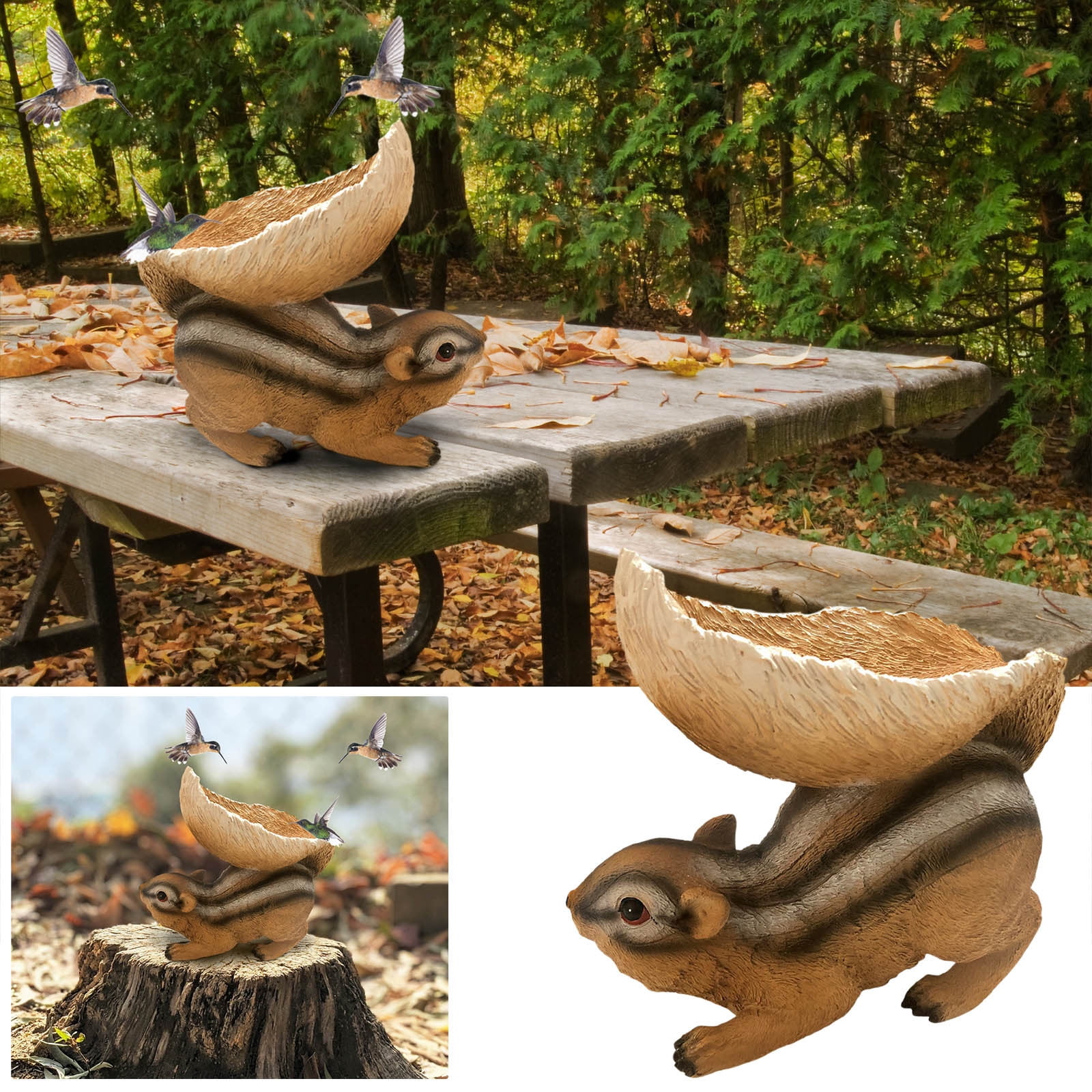 Blasgw Resin Chipmunk Garden Decorative Bird Feeder - Outdoor Statue for Woodland Garden, Whimsical Birdseed Dispenser for Attracting Feathered Friends - 8.5"x4.7"x7.9" multicolor