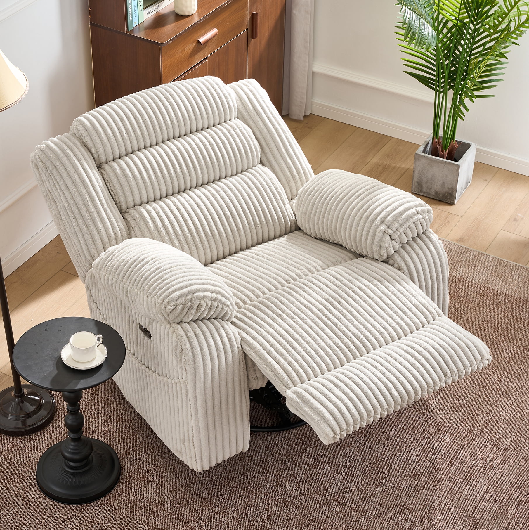 Leumius Extra Wide Power Recliner Chair,270° Swivel Rocking Chair with Heat & Massage,USB & Type C Charging Port,Velvet Upholstered Recliner with Side Pockets for Living Room, Bedroom, Nursery,White
