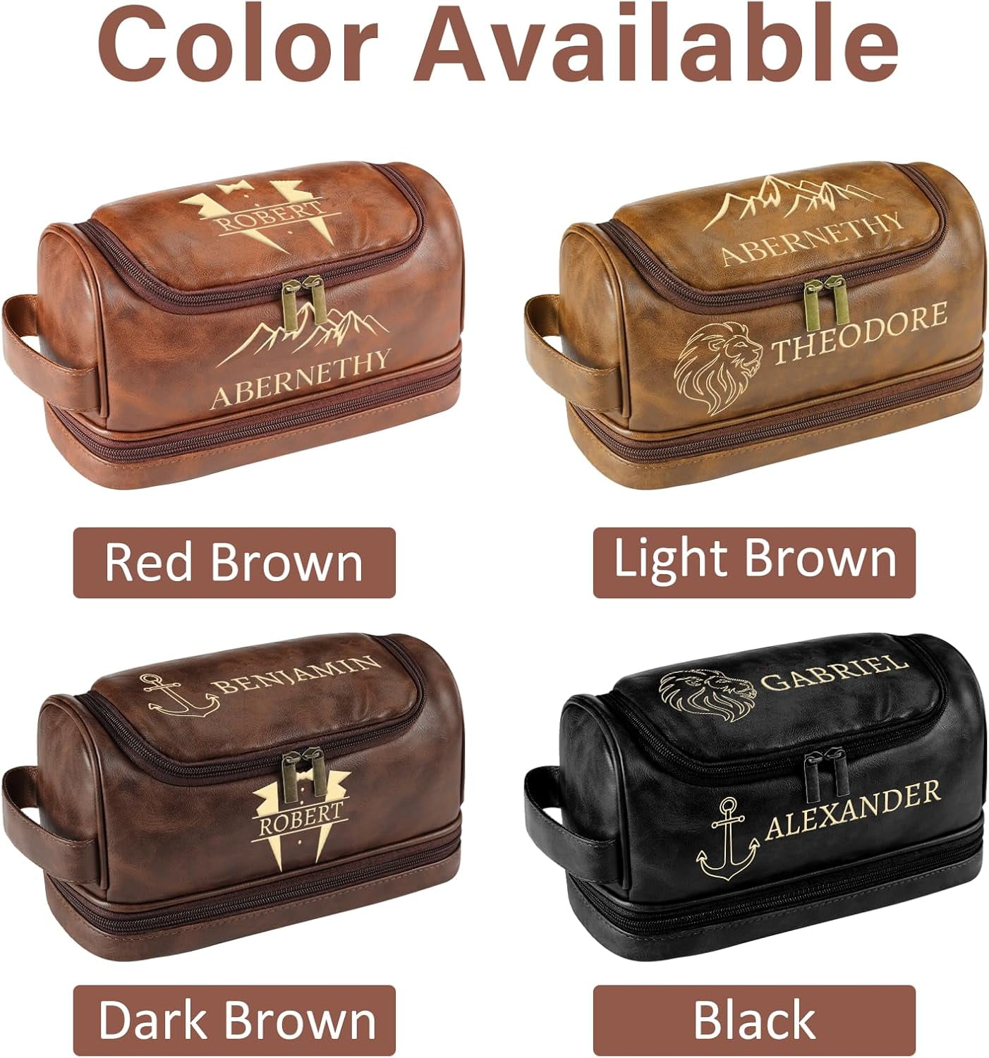 Personalized Gifts for Men, Mens Personalize Toiletry Bag, Custom Leather Toiletries Travel Bag, Customize Shaving Kit, Men's Gift Ideas for Christmas（Brown）