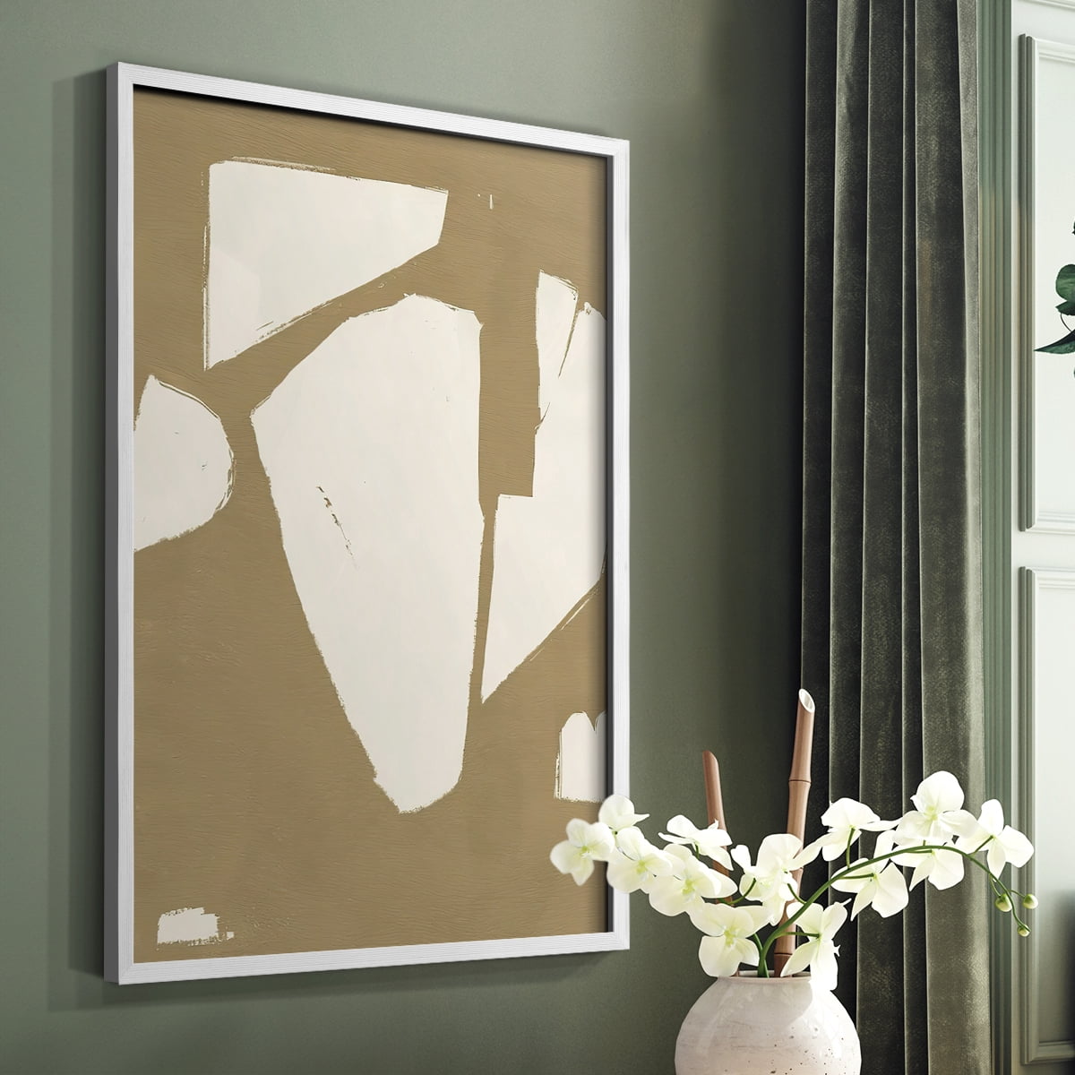 Chunky Abstract III Framed Print in White Solid Wood Framed Print No Nail Hanging
