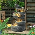 thumbnail image 2 of Grepatio Outdoor 5-Tiers Cascading Rock Water Fountain, Waterfall Fountain with 4 LED Lights, Outdoor Fountains and Waterfalls for Garden or Patio, Yard, and Deck Decor with Natural Stone Look, 2 of 7