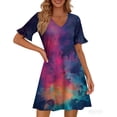 thumbnail image 4 of Women's Tie Dye Dress Ruffle Short Sleeve Flowy Fashionable V Neck A Line Dresses, 4 of 5