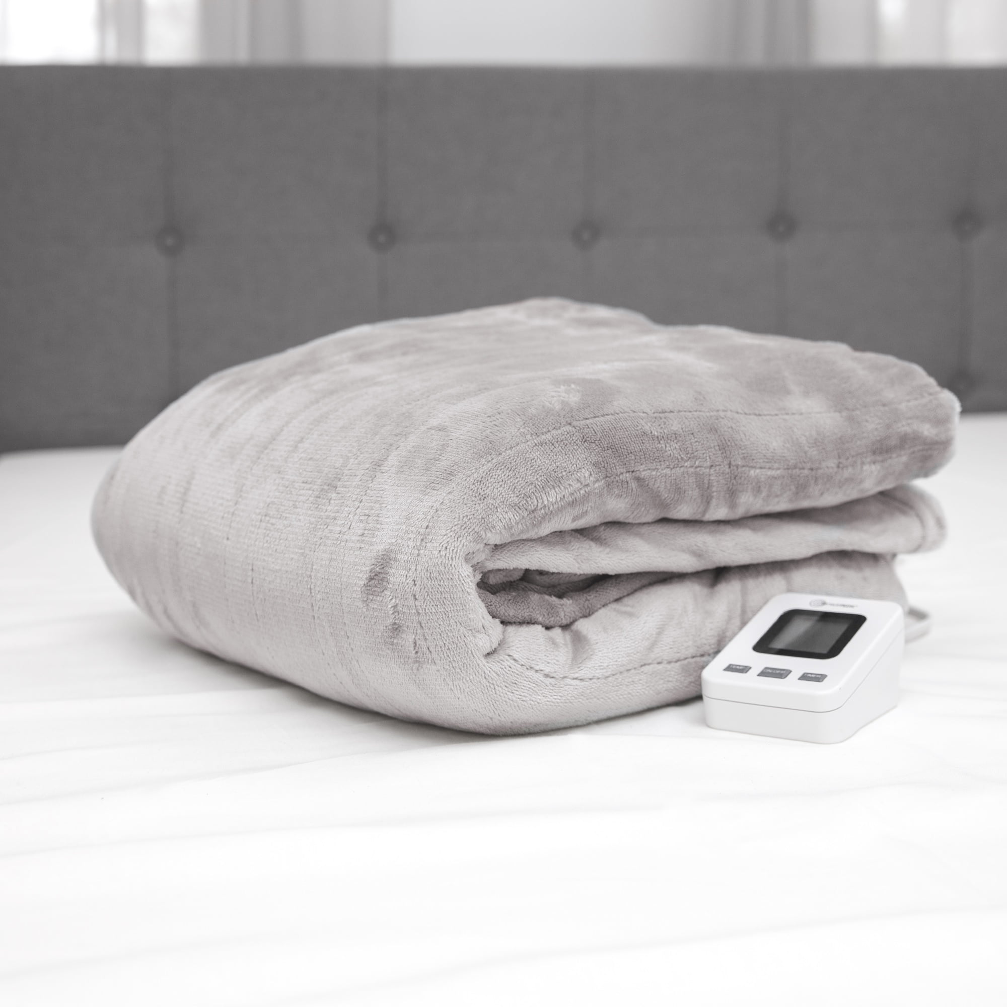 100" Grey Electric King Size Polyester Fleece Warming Blanket