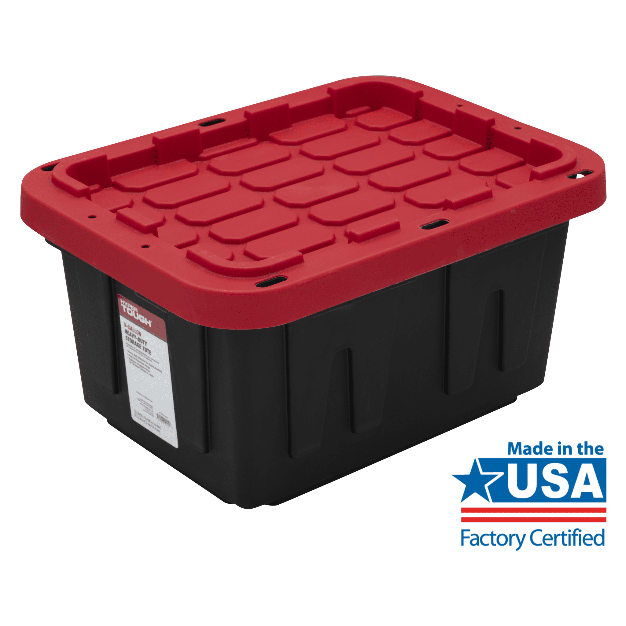 (Pack of 4) Hyper Tough 5 Gallon Small Storage Bin with Snap Lid, Black and Red, Heavy Duty Plastic Storage Container