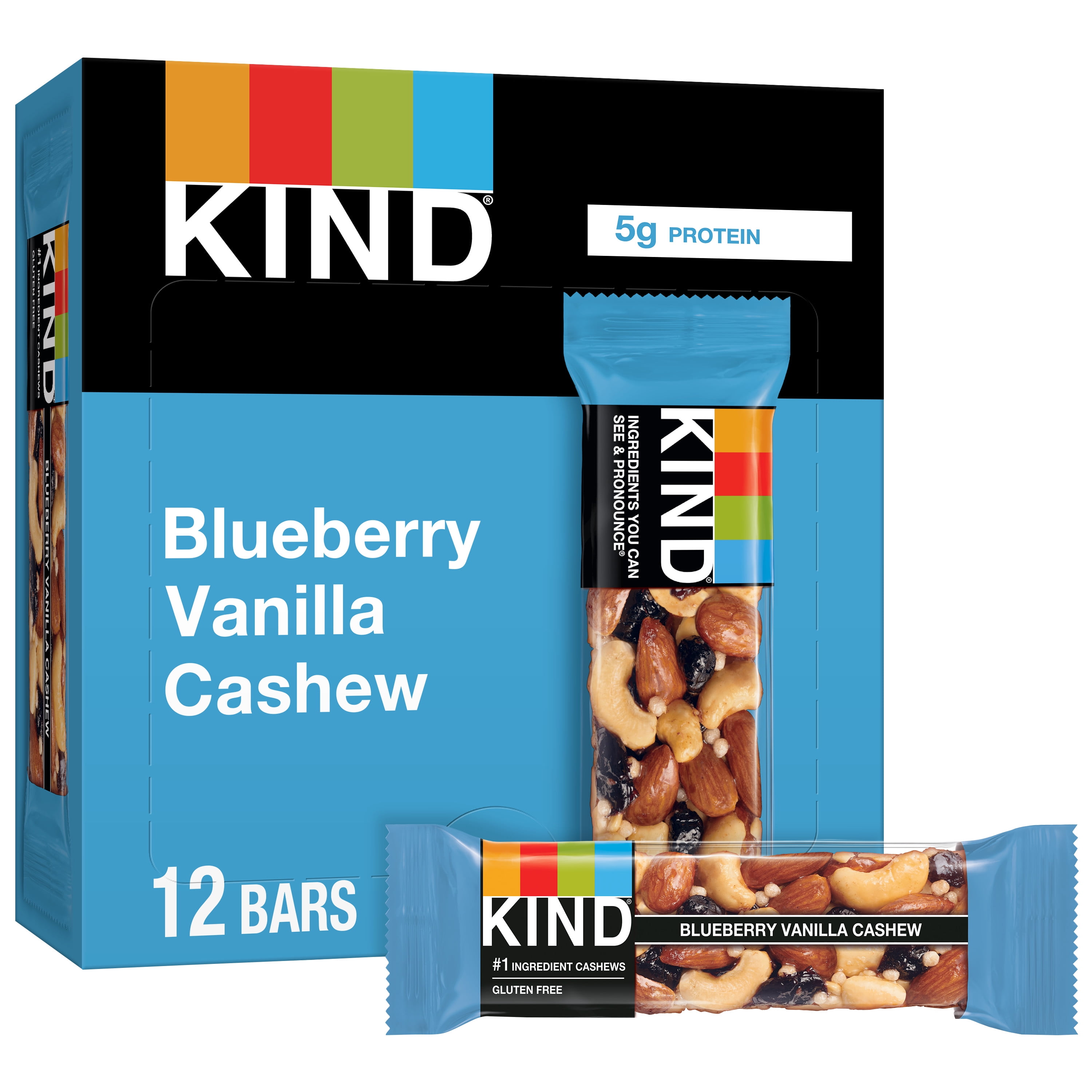 KIND Nut Bars, Blueberry Vanilla Cashew, 1.4 oz, 12 Ct
