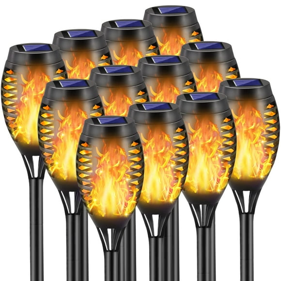 COCOMOX Solar Torch Lights Outdoor, 12 Pack Solar Torch Lights with Flickering Flame, 12 LED Mini Tiki Torches for Outside Waterproof Landscape Decorations for Garden Pathway Dusk to Dawn Auto On/Off