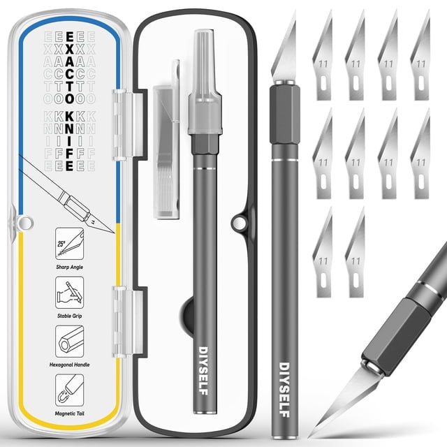 Juego de cuchillos Exacto DIYSELF con 12 piezas y funda para manualidades
