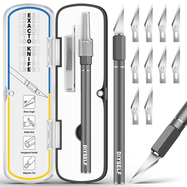 Set de cúter de precisión DIYSELF de 12 piezas con estuche y 11 cuchillas