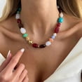 thumbnail image 4 of NICKSUN Boho Vintage Contrast Color Resin Beaded Choker Necklace, Irregular Multicolor Stone Collar Jewelry, Ethnic Exotic Vacation Statement Necklace, 4 of 7